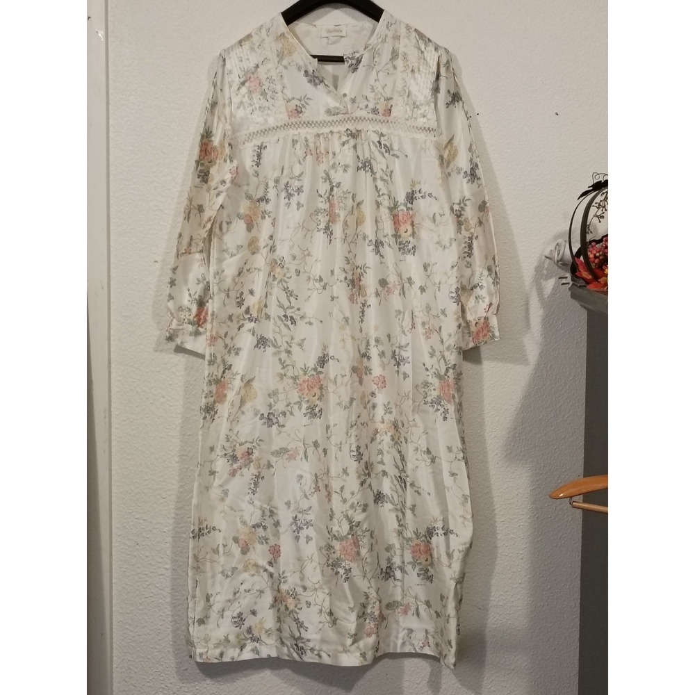 Vintage Barbizon Cuddleskin Nightgown Floral Print Long Sleeve Housecoat Robe S